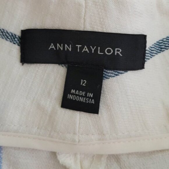 Ann Taylor Cream Blue Green Striped Wide-Leg Linen-Blend Pants Size 12 - Picture 6 of 15